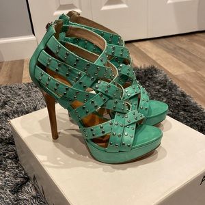 Aldo Teal Studded Strappy Platform Heels